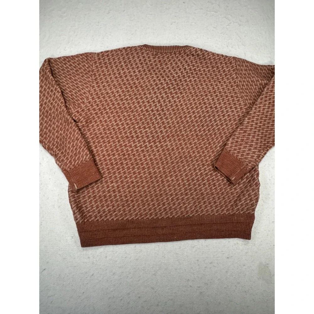 Monte‎ Carlo Collection Sweater Mens 42 Brown Houndstooth Wool Shrink Resist